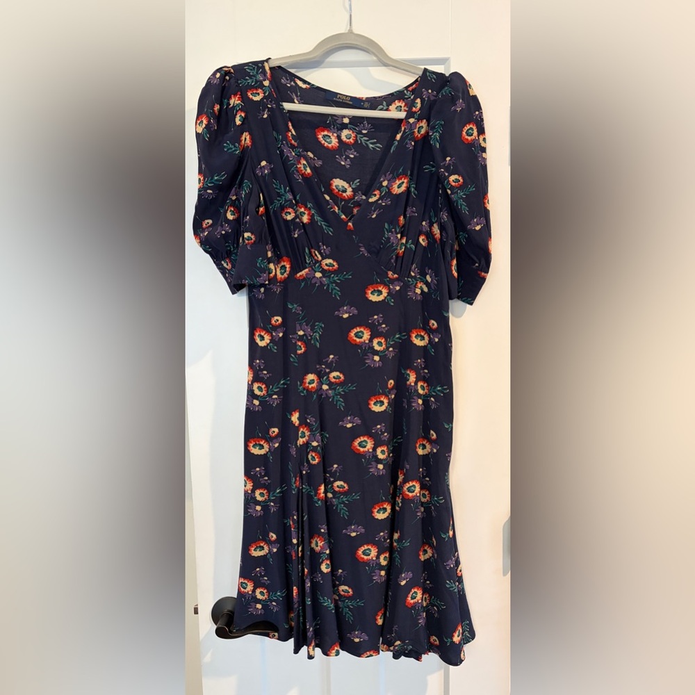 Ralph Lauren Dark Blue Floral Short Sleeve Dress